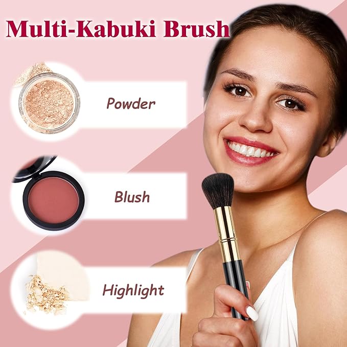 Retractable Kabuki Makeup Brushes 2 Pcs, Powder Brush/Foundation Brush/Blush Brush for Foundation, Powder Blush, Bronzer, Buffing, Liquid, Cream, with Cover-GlimoraGlow