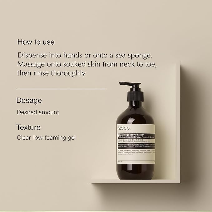 Aesop Citrus Melange Body Cleanser | Gentle Low-Foaming Gel Cleanser For Skin | Citrus Aroma with Botanical Extracts | 16.9 oz / 500 mL-GlimoraGlow