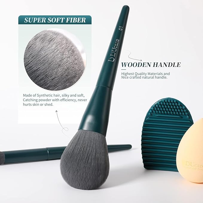 DUcare 17Pcs Professional Makeup Brush Set Complete Kit with Brush Cleaning Mat and Makeup Sponge, Ideal for Foundation, Eyeshadow, Liquid Cream, Gift Box Set-GlimoraGlow