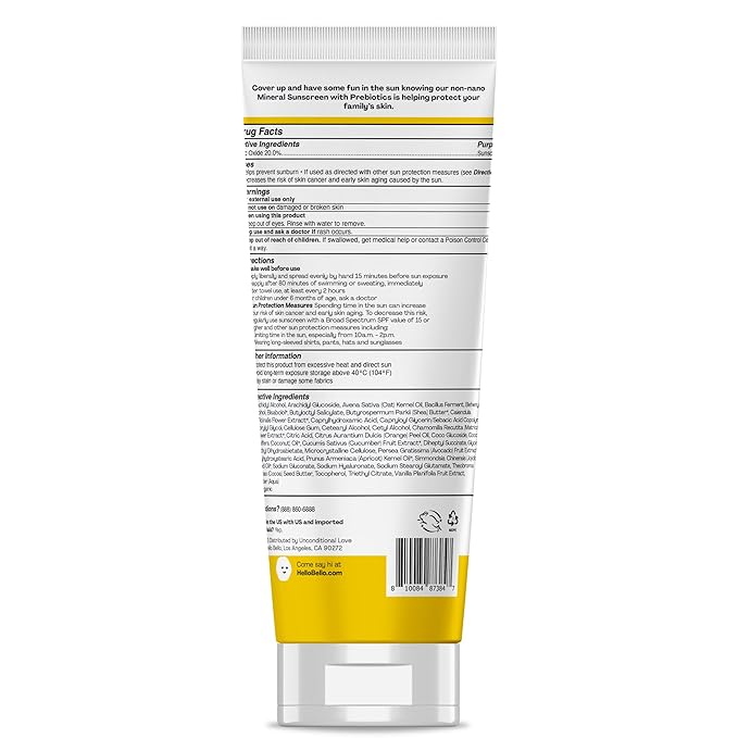 Hello Bello Mineral SPF 55 Sunscreen Lotion with Prebiotics, Water Resistant and Reef Friendly Sun Protection for Babies and Kids, 3 fl oz (Pack of 1)-GlimoraGlow
