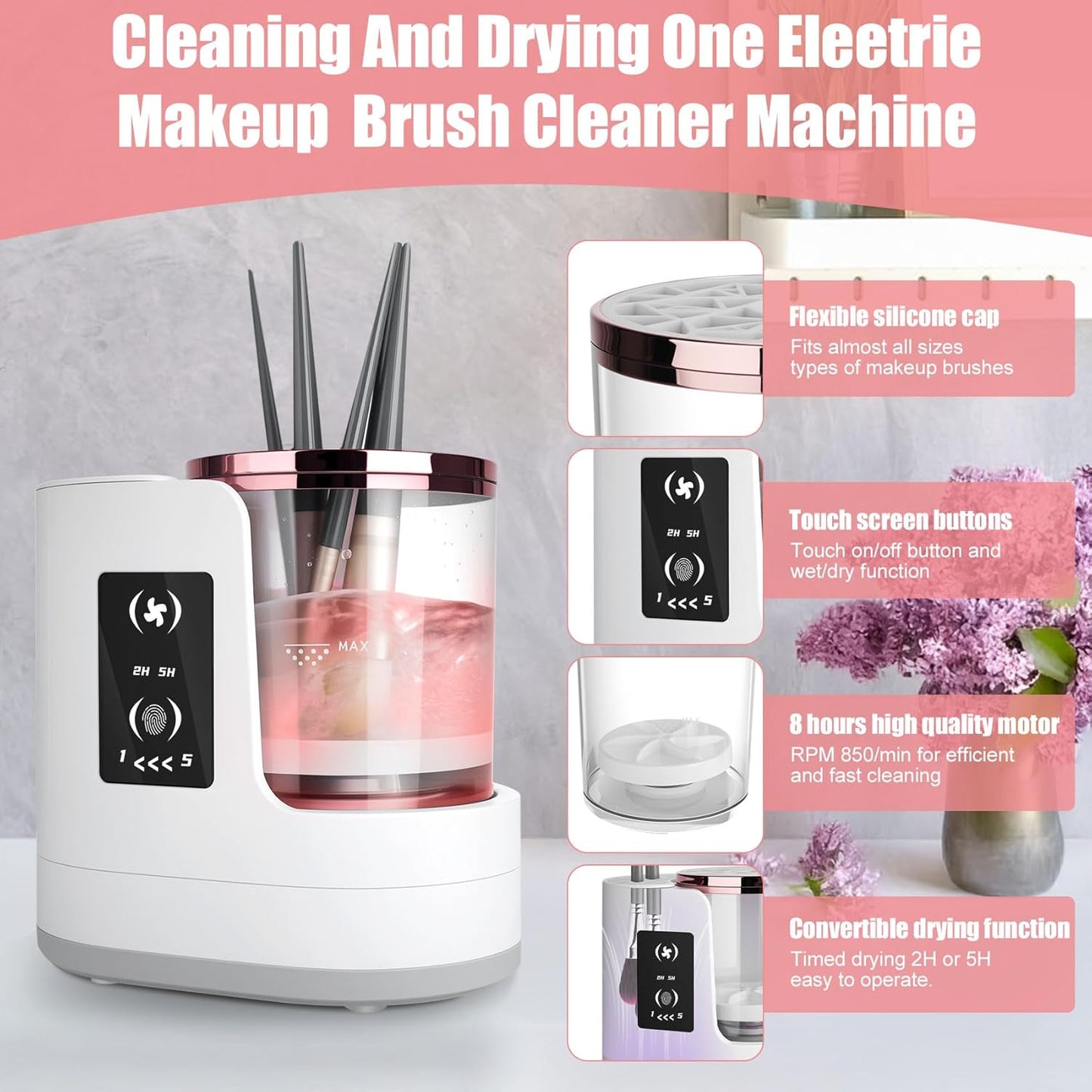 3 IN 1 Electric Makeup Brush Cleaner Machine, With Make up Brush Dryer- USB Makeup Brush Cleaner. Automatic Washer Cosmetic Brushes Cleaner Tool for All Size Beauty Swirl Cosmetic Brush Cleaner (XL)-GlimoraGlow