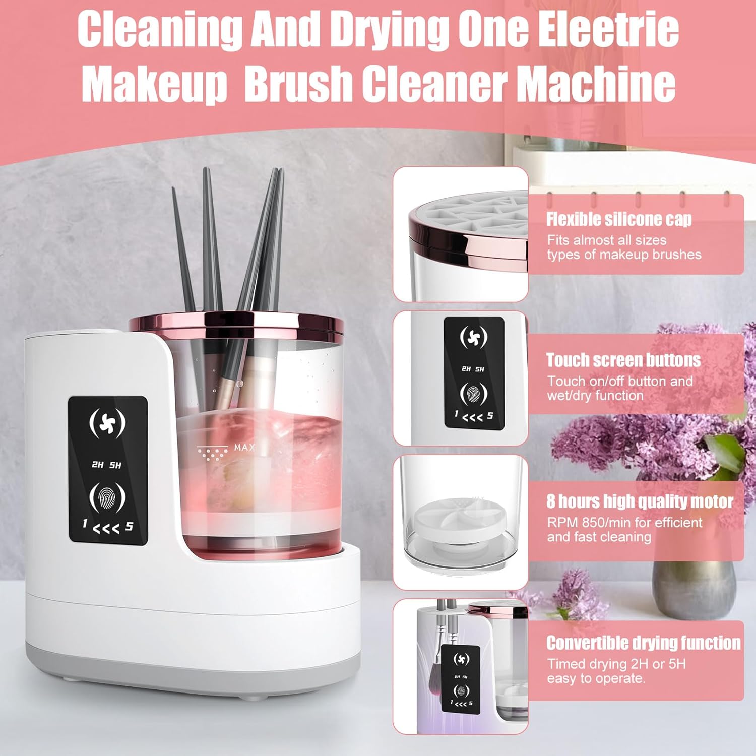 3 IN 1 Electric Makeup Brush Cleaner Machine, With Make up Brush Dryer- USB Makeup Brush Cleaner. Automatic Washer Cosmetic Brushes Cleaner Tool for All Size Beauty Swirl Cosmetic Brush Cleaner (XL)-GlimoraGlow