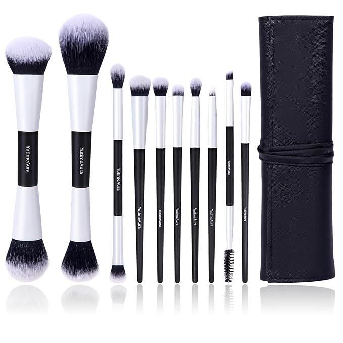 Makeup Brush Set 10pc, Dual-Ended Makeup Brushes For Bronzer, Contour, Eyeshadow, Blush, Concealer, Foundation-GlimoraGlow