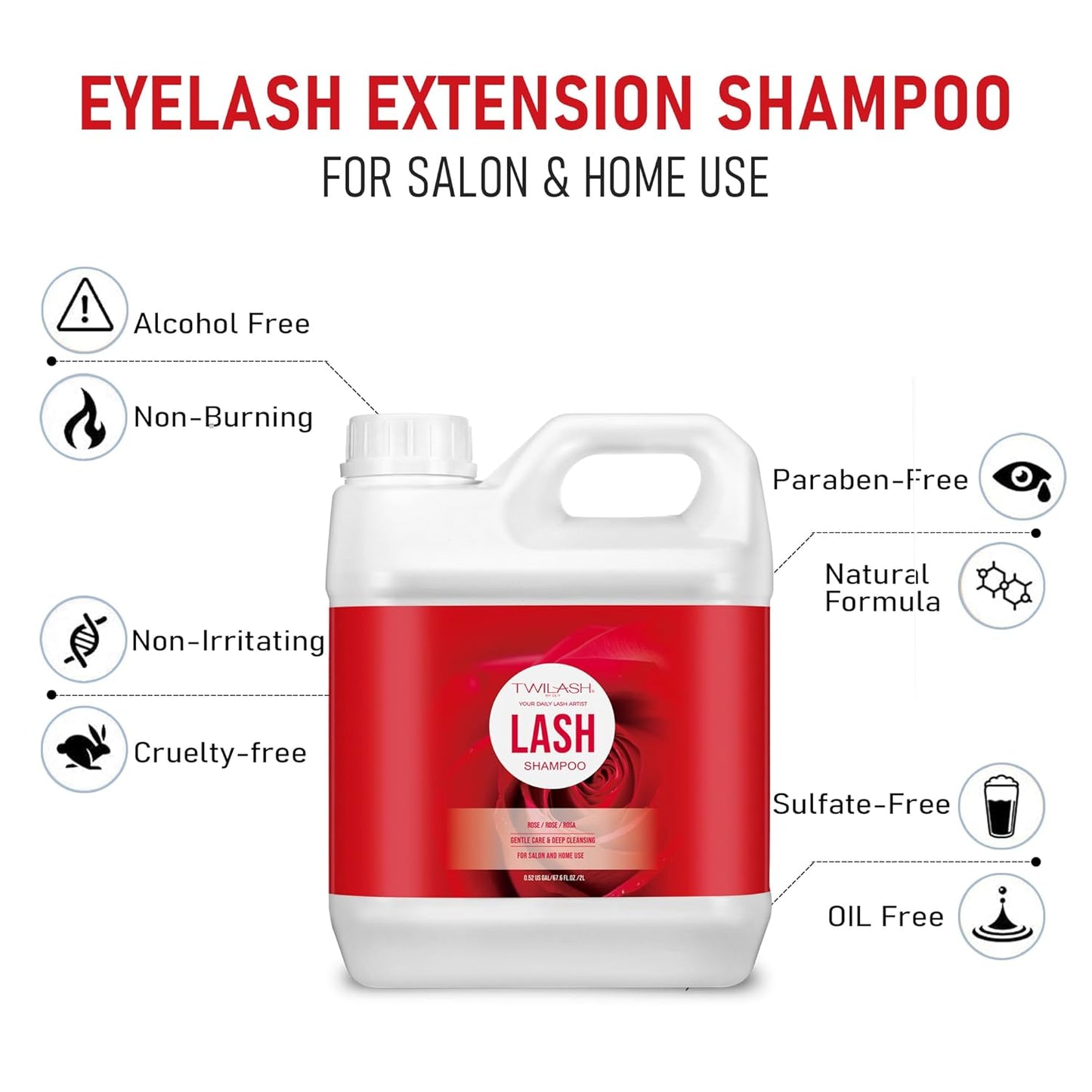 Lash Shampoo Bulk, Eyelash Cleanser for Extensions 2 Liters, Safe Makeup Remover, Non-irritating or Burning Eyelid Foaming Cleanser for Professional Salon and Home Use (Rose-2L)-GlimoraGlow