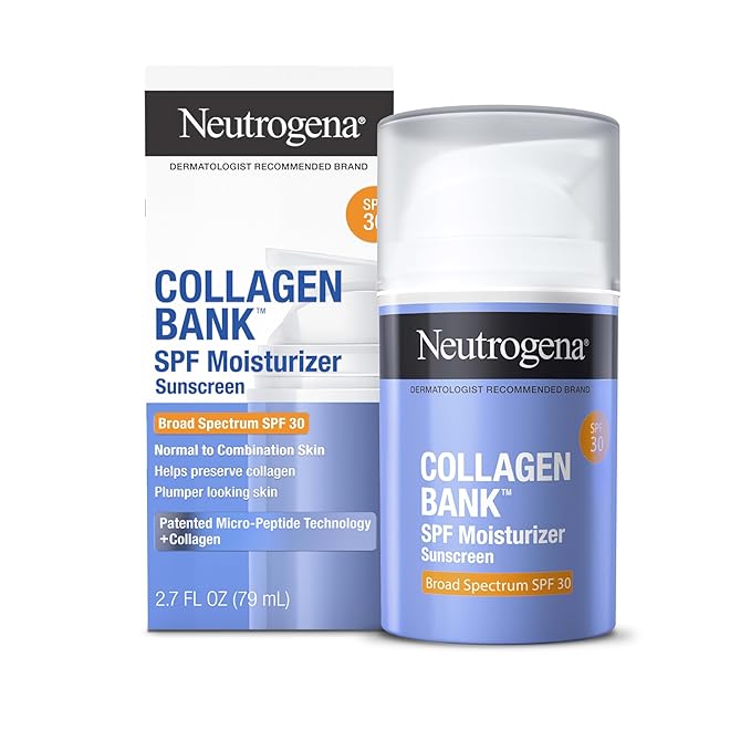 Neutrogena Collagen Bank Face Moisturizer with SPF 30 Sunscreen, Larger Size Anti-Aging Face & Neck Collagen Cream, Micro-Peptide, Support & Defend Skin’s Natural Collagen, 2.7 fl oz-GlimoraGlow