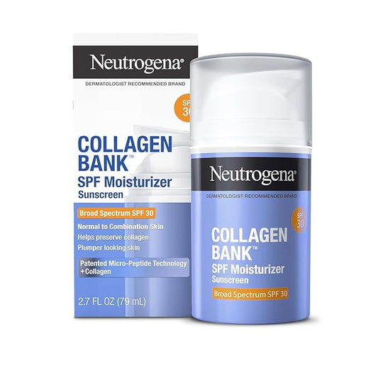 Neutrogena Collagen Bank Face Moisturizer with SPF 30 Sunscreen, Larger Size Anti-Aging Face & Neck Collagen Cream, Micro-Peptide, Support & Defend Skin’s Natural Collagen, 2.7 fl oz-GlimoraGlow