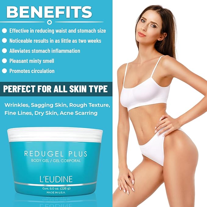 L’EUDINE Redugel Plus Skin Tightening Cream for Body, Firming Cream with Mint Oil, Field Horsetail, Marine Algae, Maca Extract, Skin Firming and Tightening Lotion – 8oz-GlimoraGlow