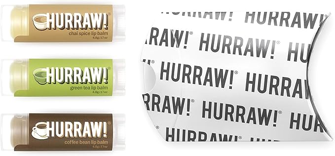 Hurraw! Chai Spice, Green Tea, Coffee Bean Lip Balms, 3 Pack Bundle: Organic, Certified Vegan, Cruelty and Gluten Free. Non-GMO, 100% Natural Ingredients. Bee, Shea, Soy and Palm Free. Made in USA-GlimoraGlow