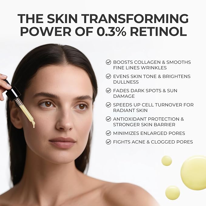 Retinol Serum for Face, Anti Aging Serum, Retinoid Collagen with Vitamin E Resurfacing Facial Rapid Fine Lines Repair, Brightening Pore Minimizer for Face Daily Skin Care Treatment 1oz-GlimoraGlow