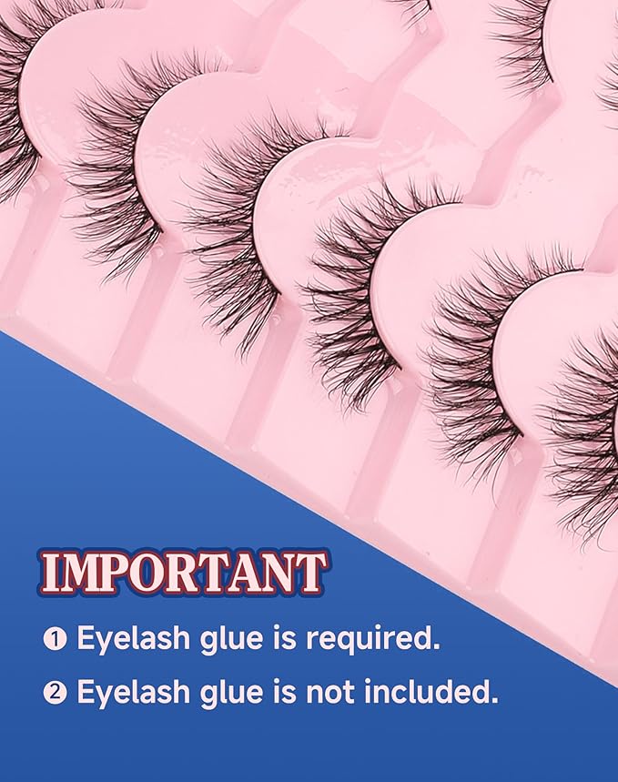 Natural Lashes Wispy Everyday Natural Look Flared Eyelashes Fairy False Cateye Lash Soft False Eyelashes Fluffy 7 Pairs D77-GlimoraGlow