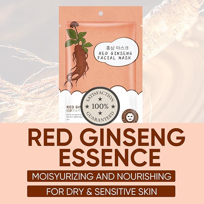 10Pack Sheet Face Masks Skincare for All Skin Types, Moisturizing Hydrating Face Masks Suitable for Sensitive Skin, Red Ginseng Face Masks for Wrinkles, Fine-Lines, Firmness and Elasticity-GlimoraGlow
