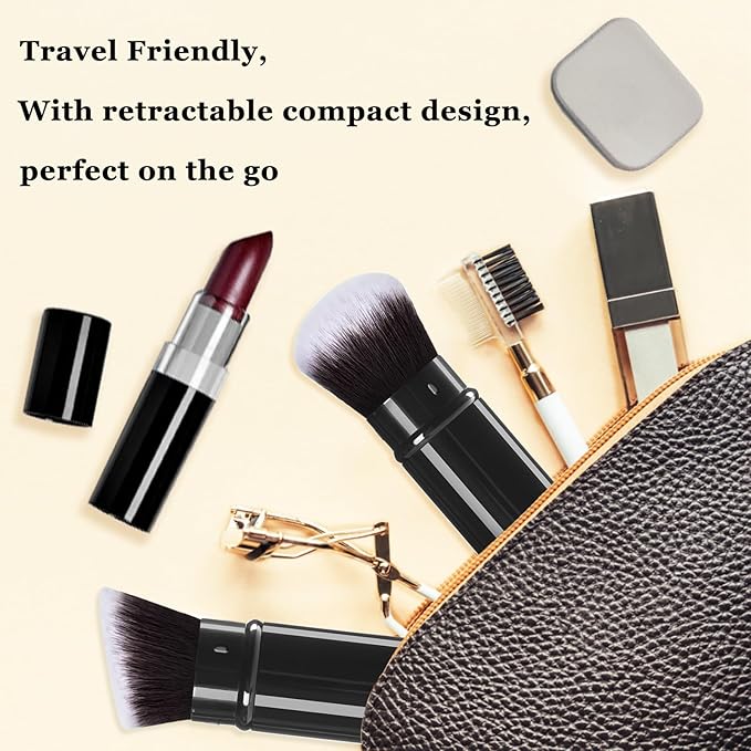 Makeup Brush 2 Pack, Retractable Travel Kabuki Powder Makeup Brush, Foundation Face Blush Brushes for Blending Liquid, Blush, Bronzer, Buffing, Sunscreen,Flawless Cosmetics-GlimoraGlow