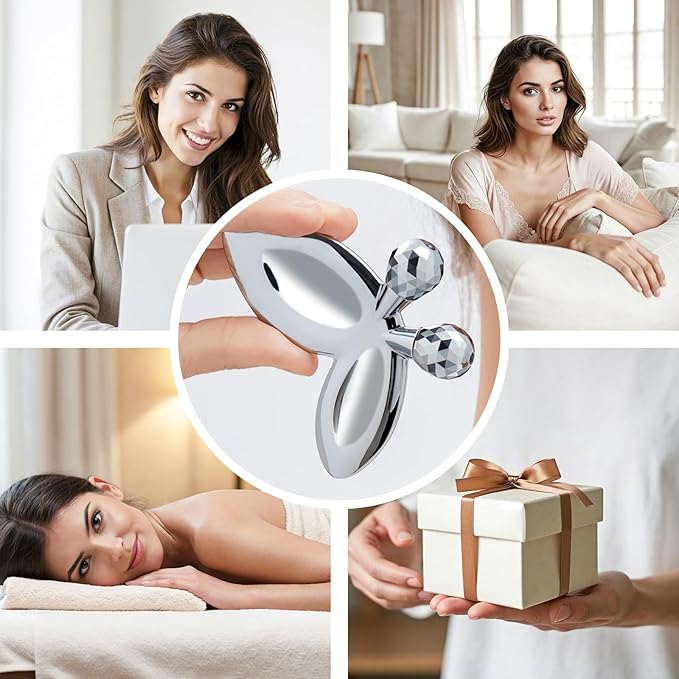 Ice Face Roller-3D Butterfly roller for Women,Stainless Steel Gua Sha Facial Massager Tool for Skin Tightening,2-in-1 Body Gua Sha Massager Tool for Muscle Ache&Lymphatic Drainage,Butterfly Decoration-GlimoraGlow