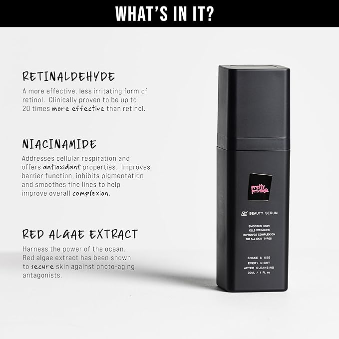 Pretty Privilege - THE Beauty Serum - 0.1% Retinal Serum With Niacinamide & Red Algae Extract. Anti Aging Skincare For Younger Looking Skin. For All Skin Types. Made in the USA.-GlimoraGlow