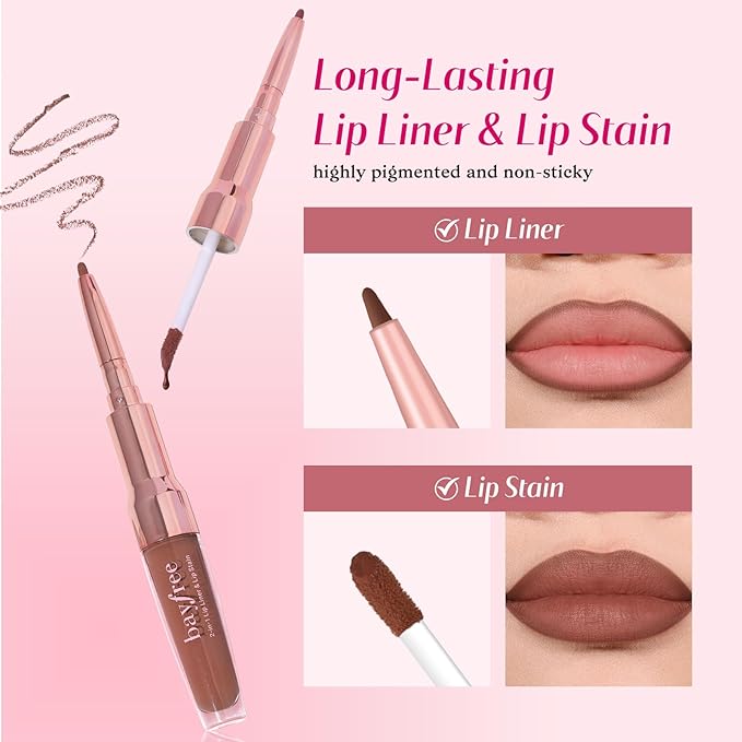 2-IN-1 Lip Liner and Lip Stain, High Pigmented Long Lasting Velvet Lip Tint, Well-Defined Lipliner, Weightless Waterproof Not Animal Tested, Matte Finish Makeup-GlimoraGlow