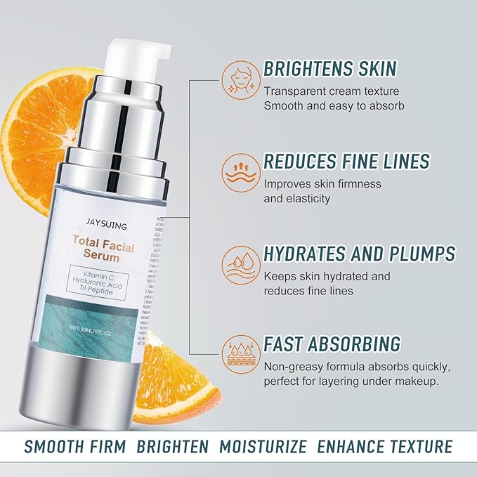 Vitamin C Serum for face with Hyaluronic Acid,Tri-Peptide Anti-Aging Facial Treatment for Mature Skin, Dark Spot Removal, Wrinkle Reduction, Firming, collagen-hydrating,antioxidant formula, 1 fl.oz-GlimoraGlow