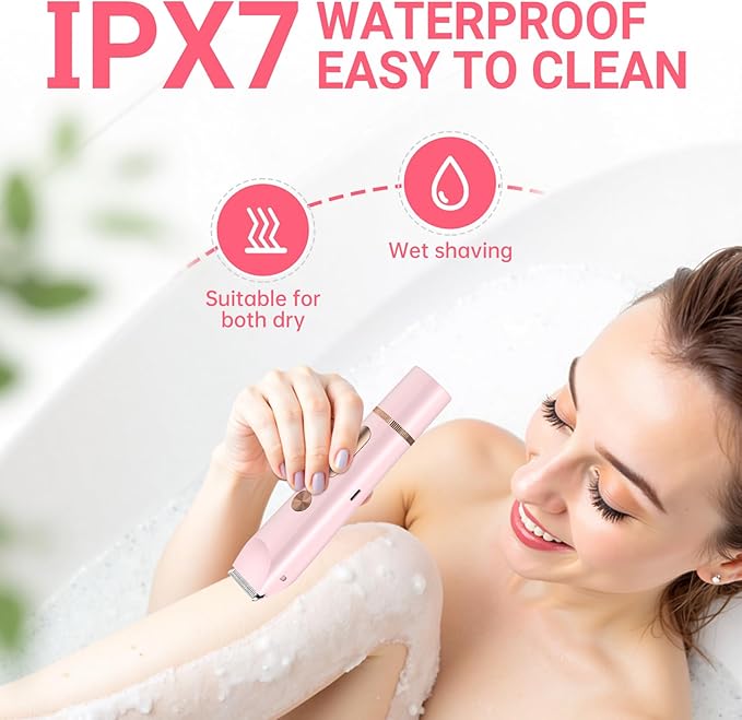 2 in 1 Bikini Trimmer for Women, Dual Head Electric Shaver with LED Display for Body Pubic Hair, IPX7 Waterproof Rechargeable Womens Electric Razor for Armpit Leg Body Facial-GlimoraGlow