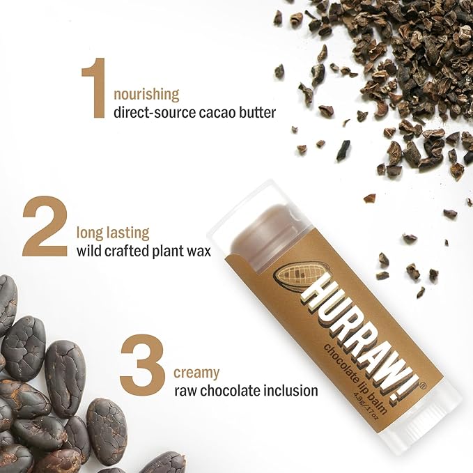 Hurraw! Chocolate Lip Balm: Organic, Certified Vegan, Cruelty and Gluten Free. Non-GMO, 100% Natural Ingredients. Bee, Shea, Soy and Palm Free. Made in USA-GlimoraGlow