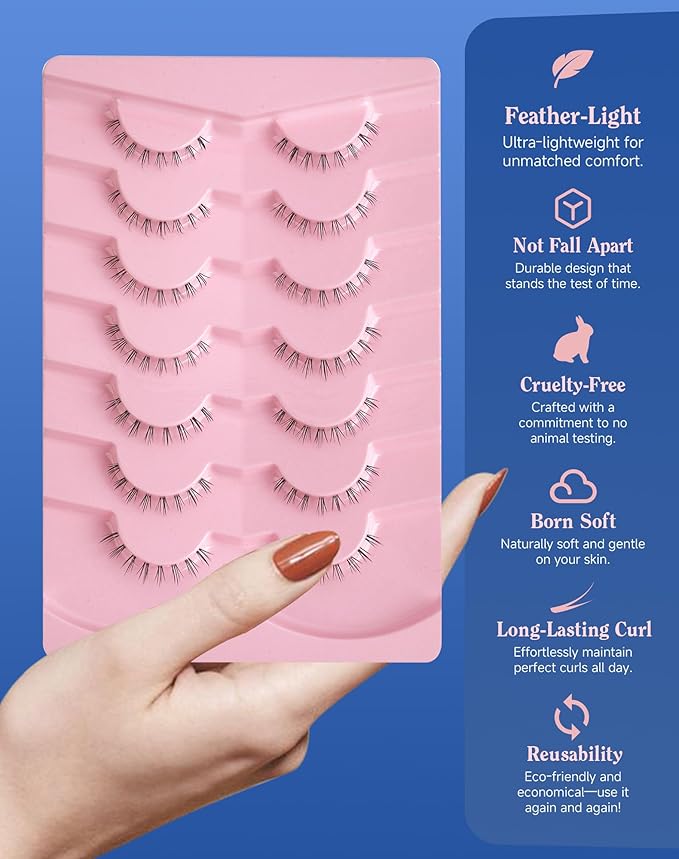 Bottom Lashes Natural Everyday Wispy Lashes Natural Look Flared Eyelashes False Lower Lashes Soft Fluffy Lashes False Eyelashes 7 Pairs B-1-GlimoraGlow