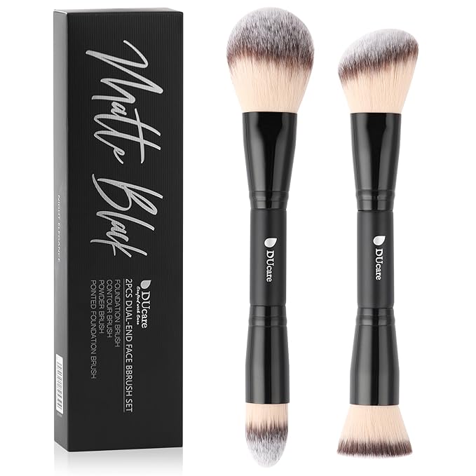 DUcare Makeup Brushes Duo End Foundation Contour Powder and Buffer Brush Bronzer Double Makeup Brush Set 2Pcs black-GlimoraGlow