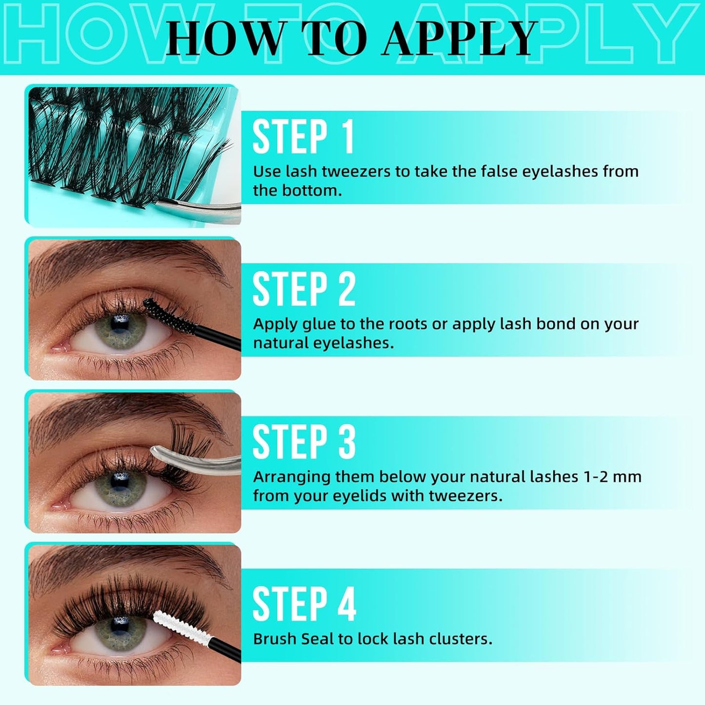 Lash Clusters Kit 200PCS 50D Eyelash Extension Kit D Curl Wispy Eyelash Clusters DIY Natural Individual Lashes Kits Lashes Extensions Kit with Lash Bond and Remover Eyelash Tweezer at Home（White Bond）-GlimoraGlow