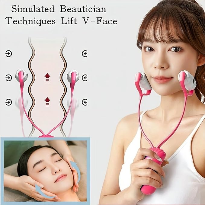 V-Shaped Face Roller Massager with 4 Magnetic Beads, Facial Lifting Tool Neck and Skin Tightening Beauty Massager-GlimoraGlow