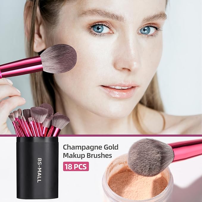BS-MALL Makeup Brush Set 18 Pcs Premium Synthetic Foundation Powder Concealers Eye shadows Blush Makeup Brushes with black case-GlimoraGlow