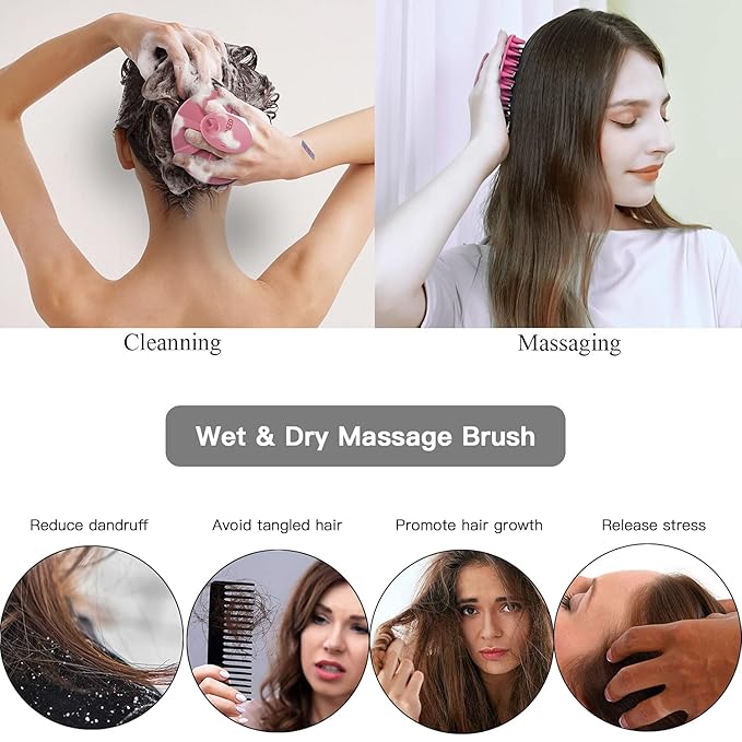 INNERNEED Scalp Massager Shampoo Brush, Wet & Dry Manual Scalp Care Head Scrubber Hair Washing, Soft Silicone Bristles, for Hair Growth, Dandruff Removal (Pack of 4)-GlimoraGlow