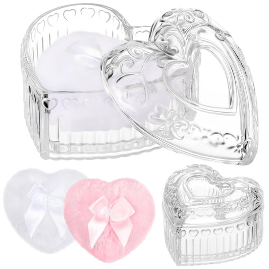 Tioncy 3 Pcs Large Body Powder Puff and Powder Container with Puff Crystal Container Soft Washable Reusable Velour Face Body Glitter Wet Dry Makeup Heart (Clear)-GlimoraGlow