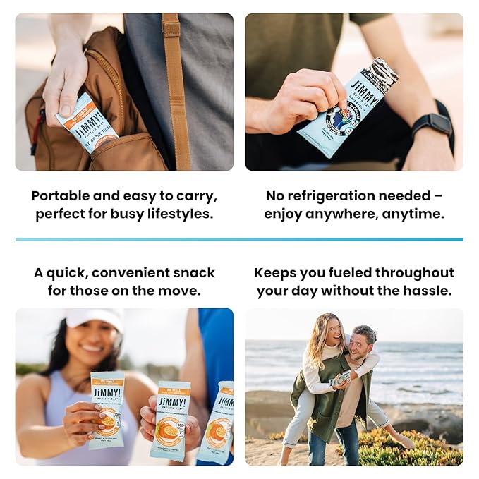 JiMMYBAR! - Sea Salt Caramel Cookies N' Cream - 19g High Protein Bars - 7g Sugar - 12 Count - 58g Health Bars - Natural Peanut Butter Core - Caffeinated Protein Bar For Energy- Hand Drizzled Chocolate-GlimoraGlow