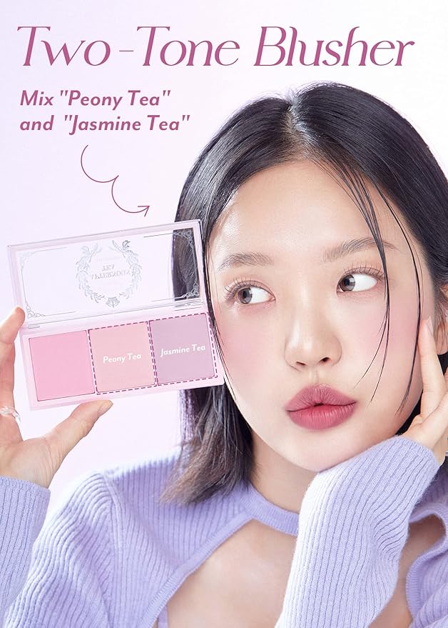 I'm Meme Palette - Afternoon Tea Blusher | Blossom Tea Blended, Cool Tone Blush for Cheek, Soft Pink, Peach, Lavender, 3 Shades Palette, Matte Powder Blush for Face&Cheeks, 0.4oz-GlimoraGlow