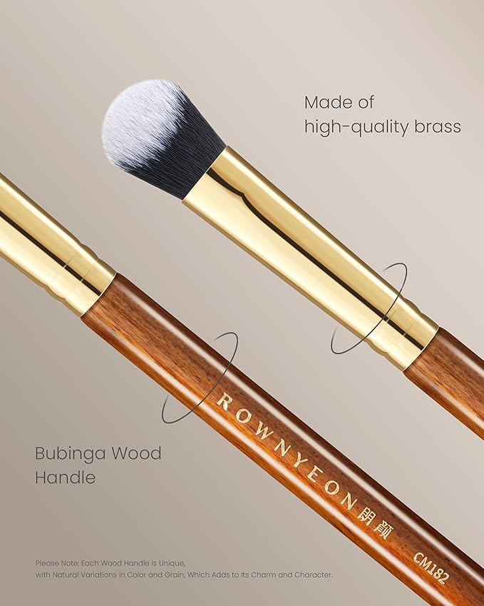 Desert Oak Series Precision Angled Dome Highlight Brush - Small Nylon Bristles for Targeted Cream/Liquid Highlighter, Under-Eye, Nose Bridge & Detail Work, Bubinga Handle & Brass Ferrule (CM 182)-GlimoraGlow