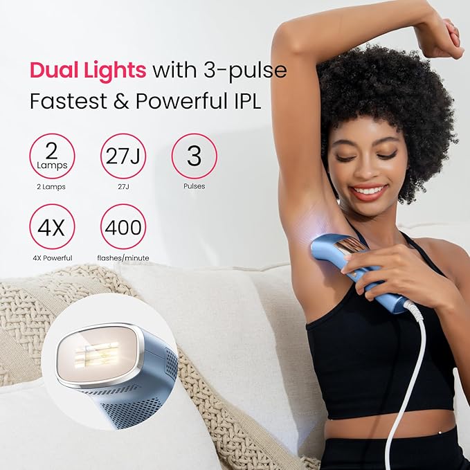 IPL Laser Hair Removal for Women and Men, 2 Lights, 2℃, 16.6 cm² Sapphire Ice Cooling for Sensitive Skin, 4-Pulse Mode for Ingrown Hair, Bikini, Face, Body Permanent Epilator Home Hair Removal Device-GlimoraGlow