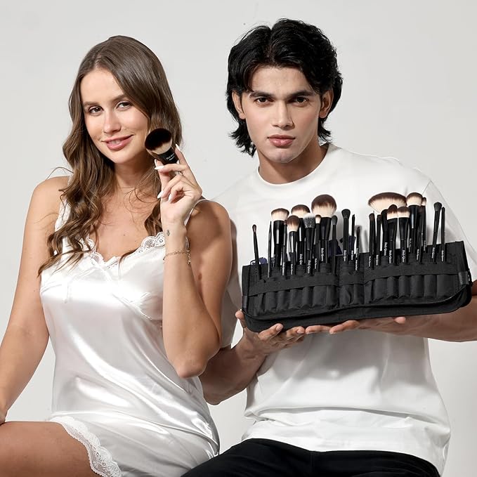 25 pcs Makeup Brush Set Holder Black Professional Kabuki Powder Concealers Eye shadows Blush Eyeliner Eyebrow Contour Eye blending Brushes (25pcs brush with box)-GlimoraGlow