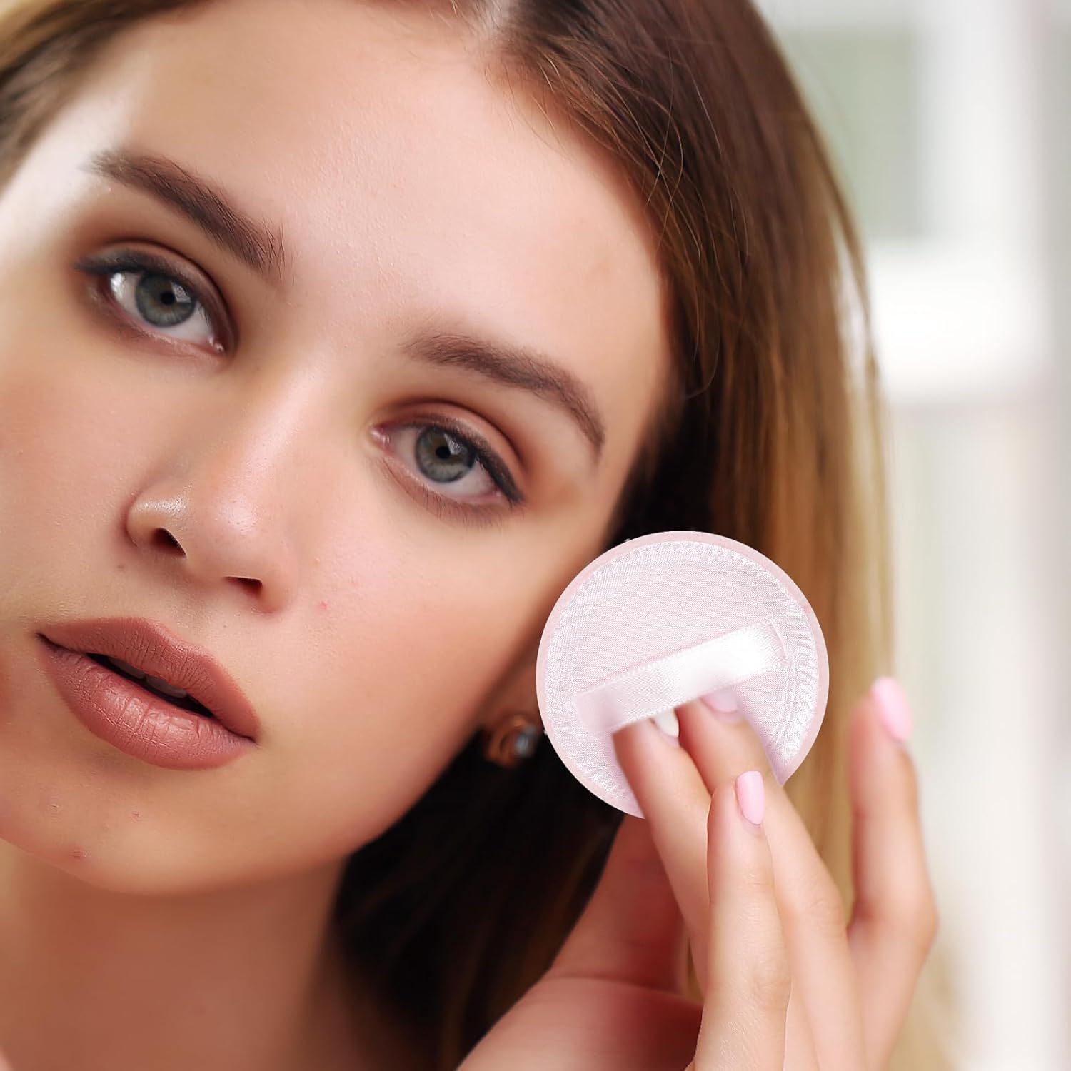 12 Pcs Makeup Powder Puff Cotton Powder Puffs for Face Powders Makeup Puffs for Powders Small Velour Puff Soft Pads Washable Face Compact for Loose Setting Pressed Powder(2.36 Inch Skin Color)-GlimoraGlow