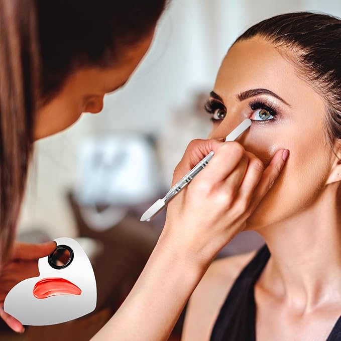 2 Pcs Stainless Makeup Mixing Palette,Tool for Mixing Foundation Nail-Art,Palette with A Stick,Storage Bag,Beauty Salon Color Cream Mixing Palette,Makeup Artist,Makeup Enthusiast (Heart Shaped)-GlimoraGlow