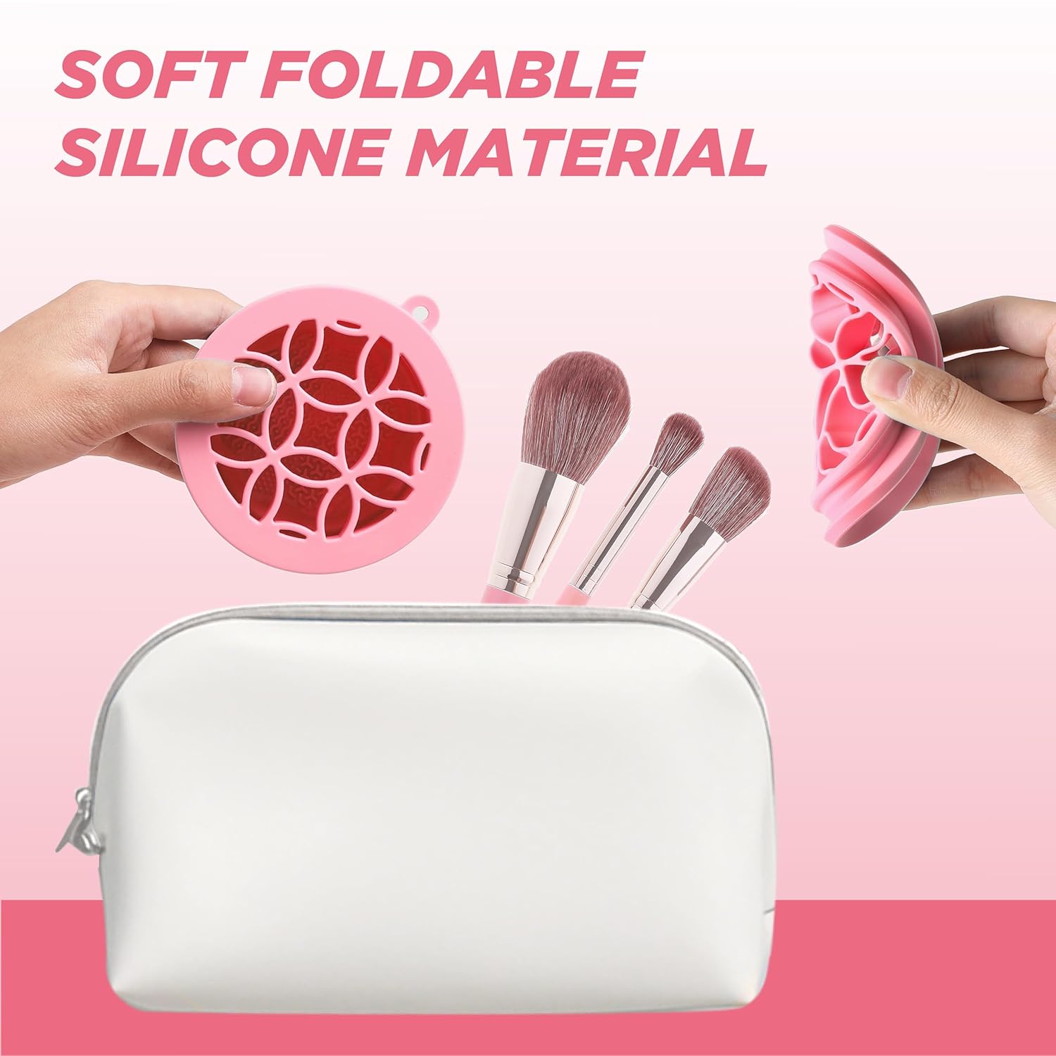 Makeup Brush Cleaner - Foldable Silicone Makeup Brush Cleaner Mat with Brush Storage Holder Makeup Brush Cleaning Bowl Cosmetic Brush Washing Tool for Cleaning Organizer and Drying (Purple and Pink)-GlimoraGlow