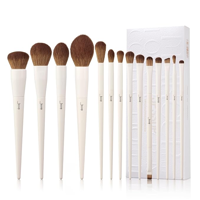 Jessup Makeup Brushes 14Pcs Makeup Brush Set Premium Synthetic Powder Foundation Contour Blush Concealer Eye Shadow Blending Liner Make Up Brush Kit Light Grey T329-GlimoraGlow