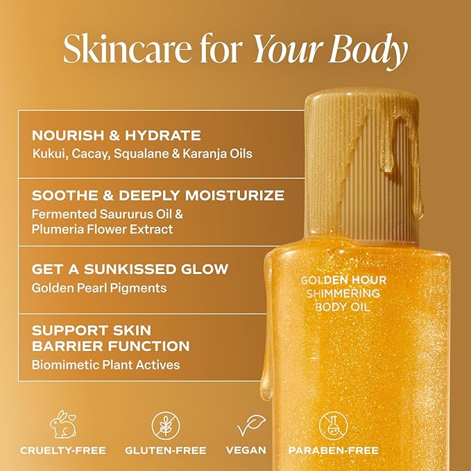 Saltair Shimmering Body Oil - Golden Hour Scented Dry Oil Moisturizer with Light-Reflecting Pearl Pigments. Moisturizing Glow for All Skin Types - 4 Fl Oz-GlimoraGlow