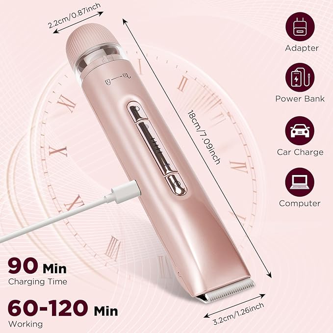 2 in 1 Women Electric Shaver, Dual Head Bikini Trimmer for Women IPX7 Waterproof Wet & Dry Use Electric Razors with Dual Heads Rechargeable Lady Trimmer for Bikini Underarm Leg Arm Body Face-GlimoraGlow