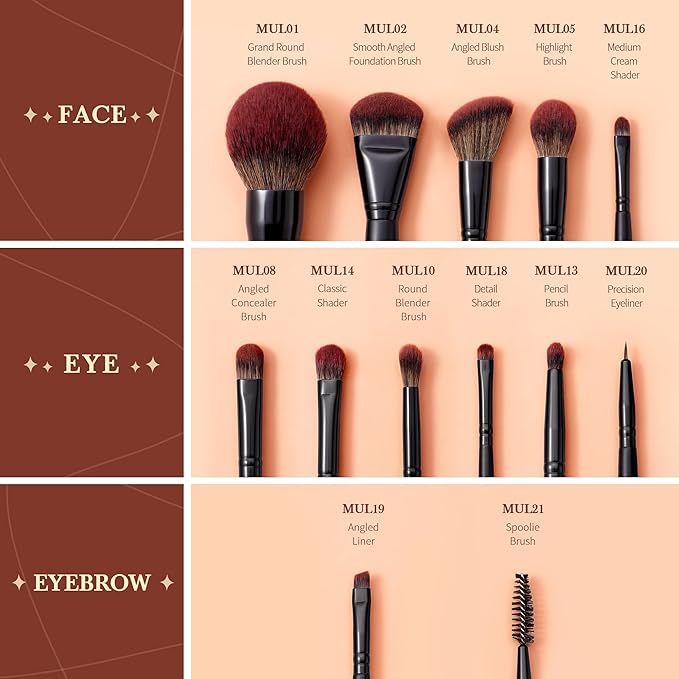 Jessup Full Makeup Brushes Set 13pcs, Professional Vegan Foundation Powder Contour Blush Highlight Eyeshadow Blending Concealer Spoolie EyeLiner Brush, Phantom Black T300-GlimoraGlow