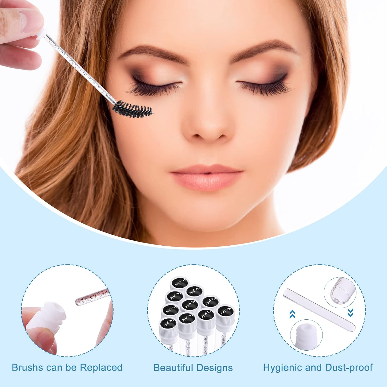 Homicozy 40 Pcs Lash Shampoo Bottle Brushes & Dispensers Set - 10 Pcs Lash Brushes, Tubes & Aftercare Bag for Clients, Women, Girls (Black)-GlimoraGlow