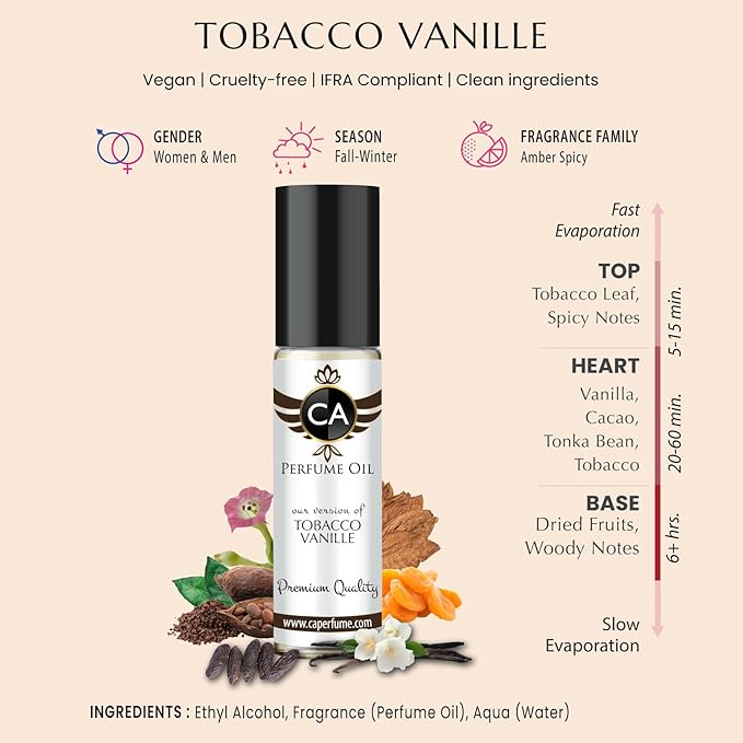 CA Perfume Impression of Tobacco Vanille For Men and Women Fragrance Body Oil Dupes Alcohol-Free Roll-On 0.3 Fl Oz/10ml-GlimoraGlow