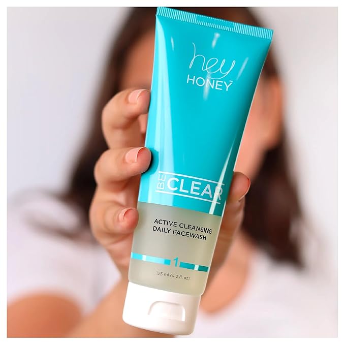 Hey Honey Skincare Be Clear Acne Routine | Daily Active Cleansing Face Wash | Youth & Young Adults, Blemishes Prone | Propolis & Gentle Exfoliating Acids | Fast & Long Lasting Oil Control | 5 fl oz-GlimoraGlow