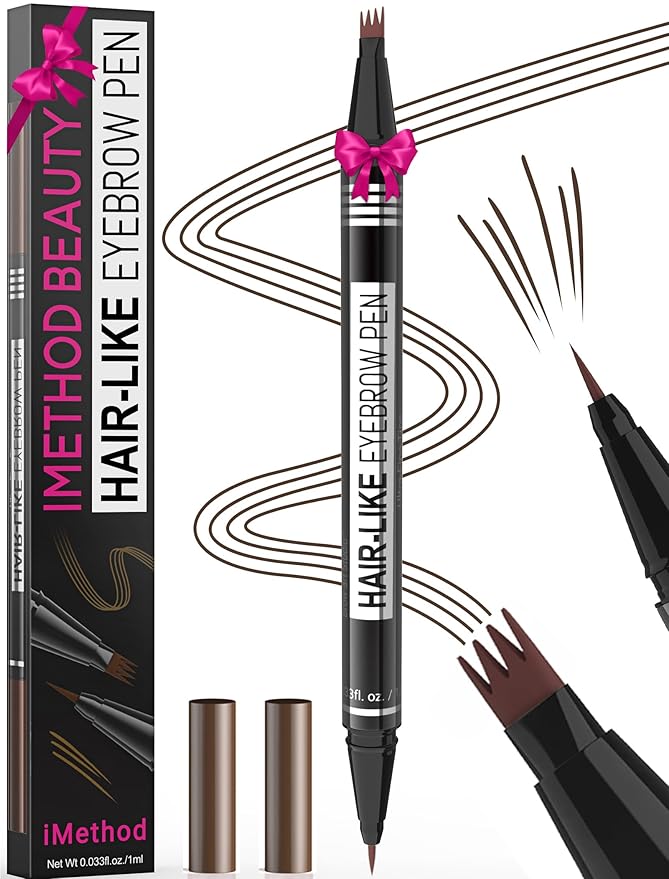 iMethod Microblading Eyebrow Pen - Eyebrow Pencil Magical 2-in-1 Dual-Ended Eye Brow Pencils for Women with 4-Fork-Tip & Precise Brush-Tip Create Natural Hair-Like Brows, Last All-Day, Dark Brown-GlimoraGlow
