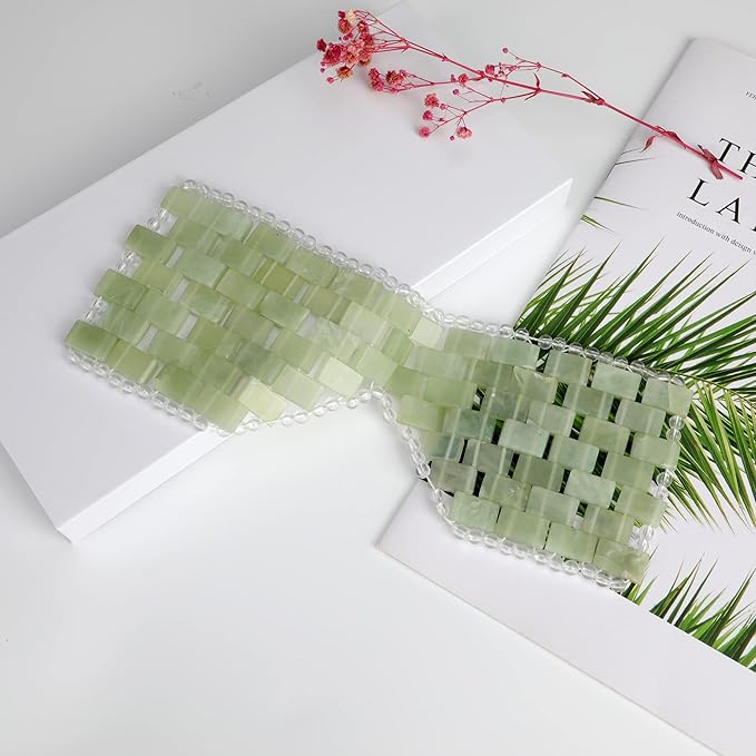 Jade Eye Mask 100% Natural Real Jade Stone Reusable Eye Mask for Hot & Cold Anti Aging，Headache and Migraine Relief Jade Mask for Women Men (Light green jade)-GlimoraGlow