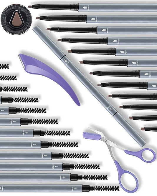 12Pcs Microblading Eyebrow Pencils Light Brown Waterproof Eye Brow Pencil w/Eye Brow Razor & Scissors Kit 0.5mm Ultra-Fine Tip Creates Hair-Like Strokes for Women Effortless Natural Brows-GlimoraGlow