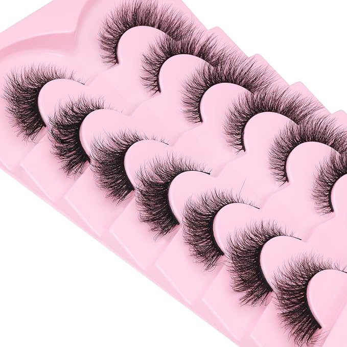 False Lashes Natural Look Faux Mink Eyelashes Wispy Fox Eye Lashes That Look Like Extensions 3D Mink Lashes Natural Strip Lashes Pack 7 Pairs-GlimoraGlow