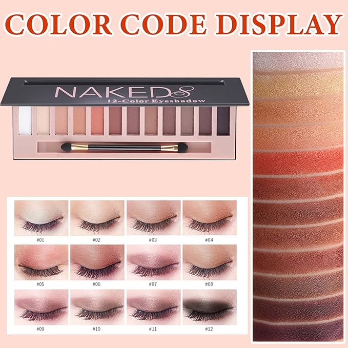 12 Color Naked Eyeshadow Palette,Matte Earth Color Eyeshadow,Natural Nude Eyeshadow Palette,Professional Waterproof and Smudge Proof Eye Shadow Palette Kit,Eye Makeup Set for Women（A）-GlimoraGlow