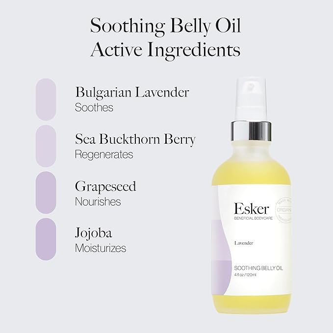 ESKER Natural Soothing Belly Oil | (4.0oz) | Plant-Based Formulated for Pre and Postpartum Skin | Designed to Fade Existing Stretch Marks and Prevent the Formation of New Ones | Cruelty Free-GlimoraGlow